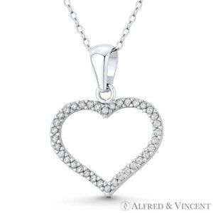 Open-Design Heart Charm CZ Crystal Pendant in .925 Sterling Silver w/ Rhodium